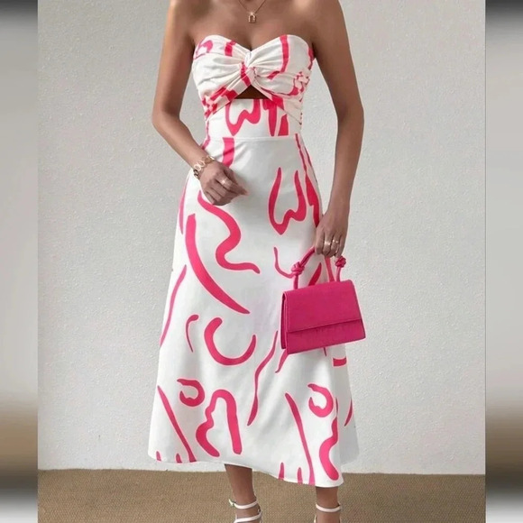 Women'S Printed Twist Knot Cutout Strapless Dress - Picture 2 of 5